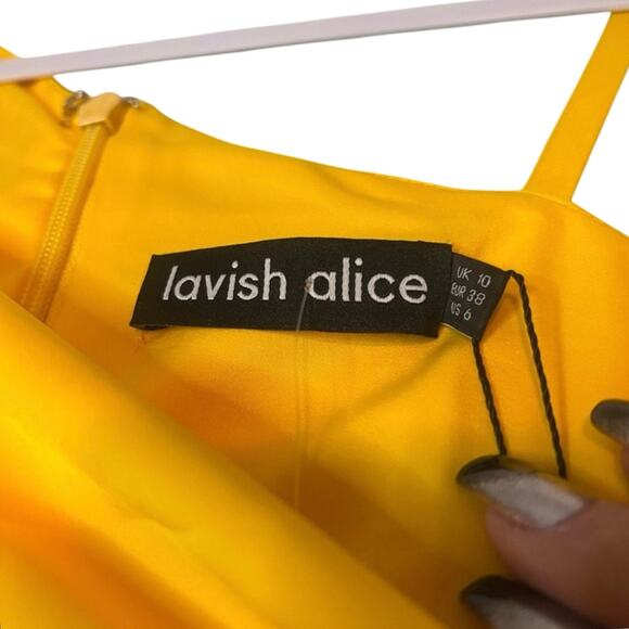 Lavish Alice Yellow Cowl Neck Wrap Midi Dress Size 6 Cocktail NWT - Picture 7 of 8